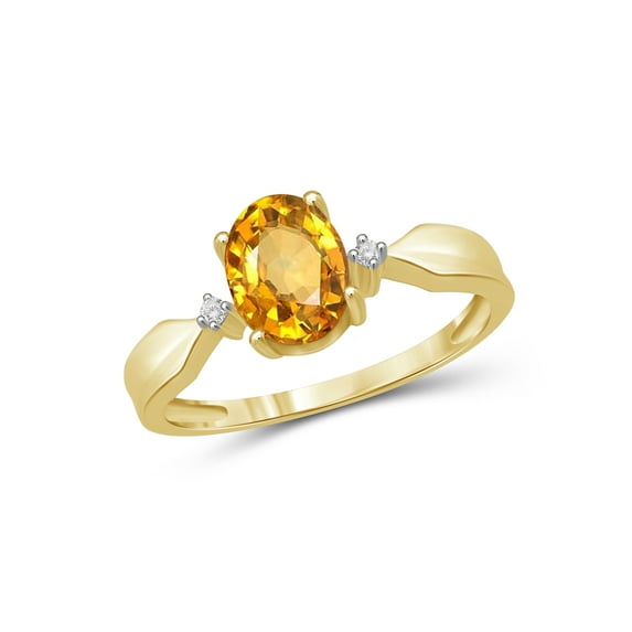 JewelersClub Citrine Ring Birthstone Jewelry – 1.10 Carat Citrine 14K Gold Plated Silver Ring Jewelry with White Diamond Accent – Gemstone Rings with Hypoallergenic 14K Gold Plated Silver Band