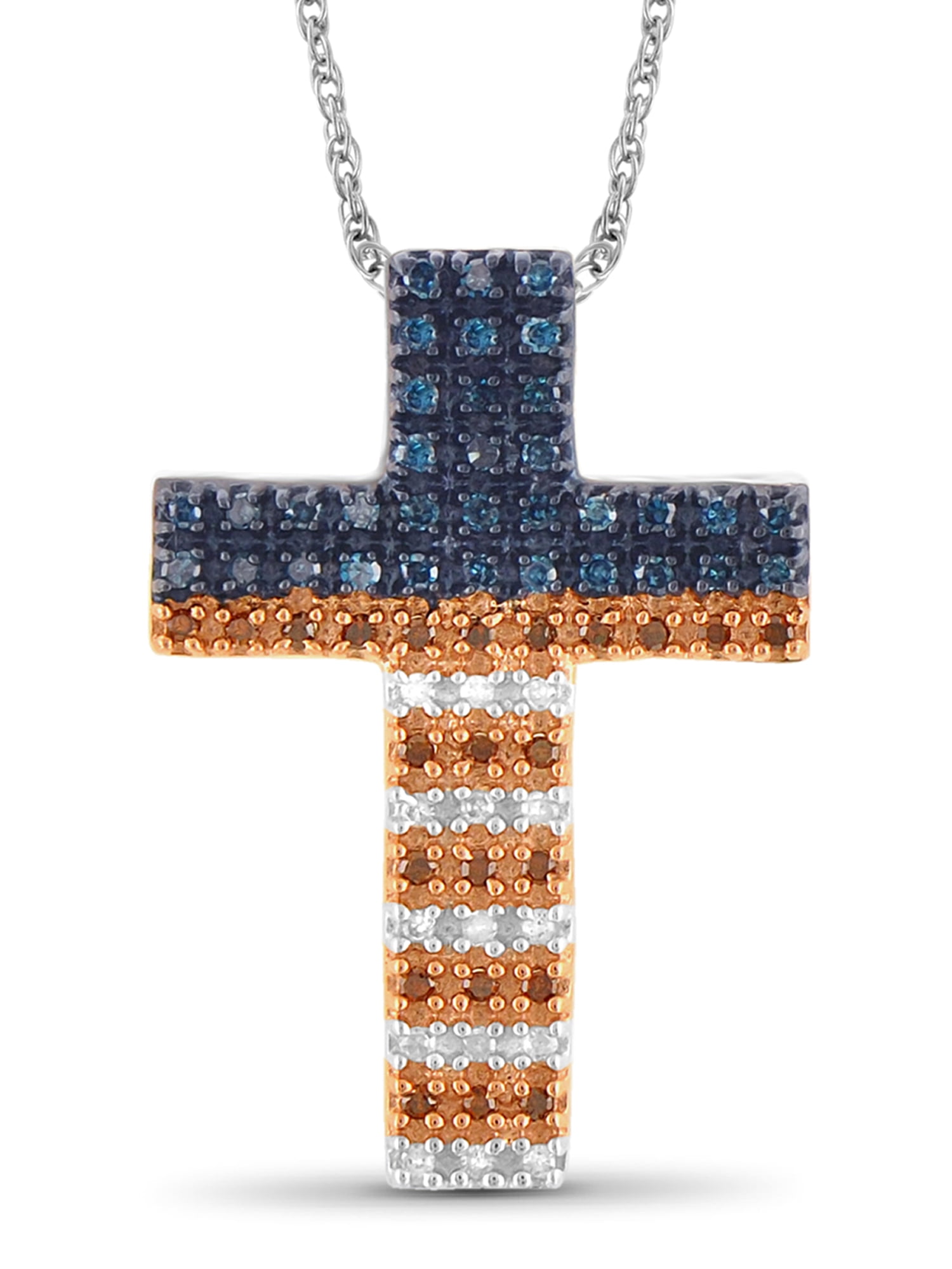 JewelersClub Diamond American Flag Necklace Cross Pendant with