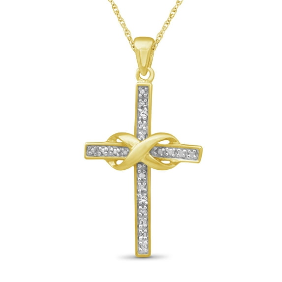 JewelersClub Diamond Cross Pendant Necklace for Women | 14K Gold-Plated Silver