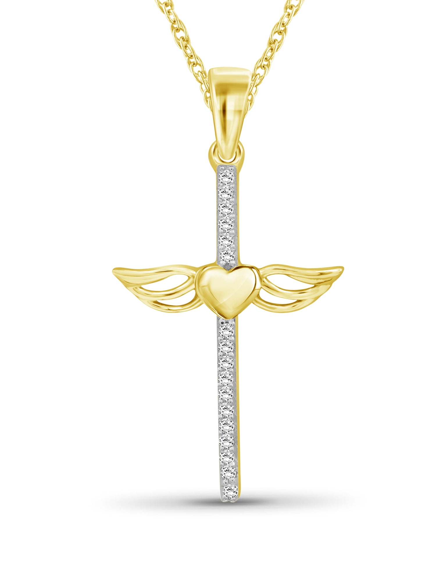 JewelersClub Diamond Cross Pendant Necklace for Women | 14K Gold-Plated Silver
