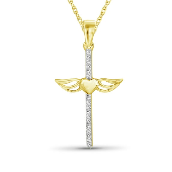 JewelersClub Diamond Cross Pendant Necklace for Women | 14K Gold-Plated Silver
