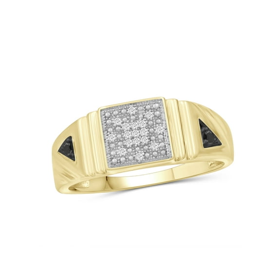 JewelersClub Diamond Rings for Men – 0.15 CTW Genuine Black & White Diamond Ring for Men Hypoallergenic 14K Gold Plated Silver Ring Men Real Diamond Mens Rings Statement Ring – Luxurious Gifts for Him