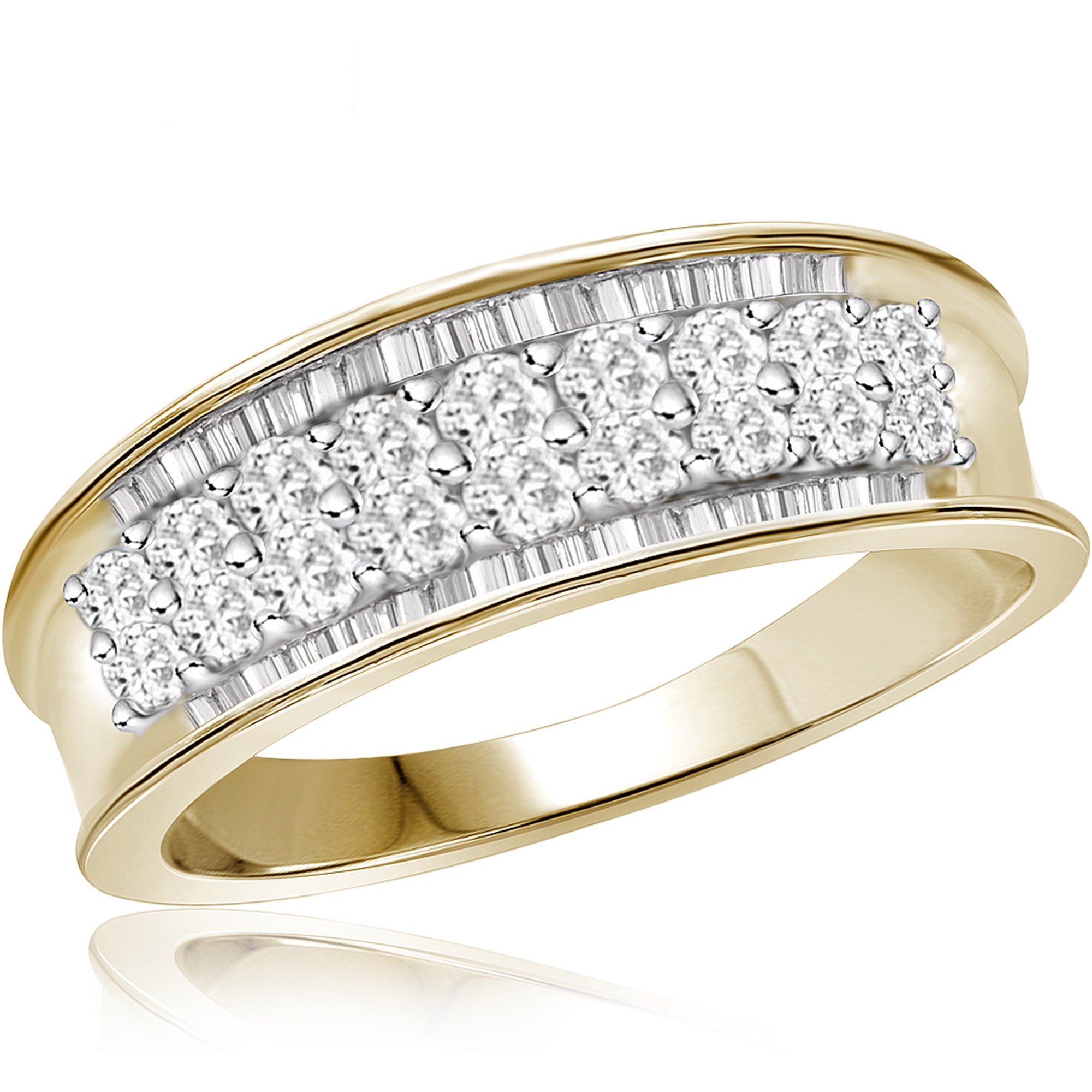 JewelersClub 14K Gold Plated Silver Bands 1.00 Carat White Diamond Ring,8