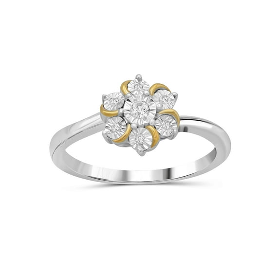 JewelersClub Diamond Rings for Women – Accent White Diamond Ring Jewelry– Two Tone Sterling Silver Bands for Women –– Flower Ring by JewelersClub