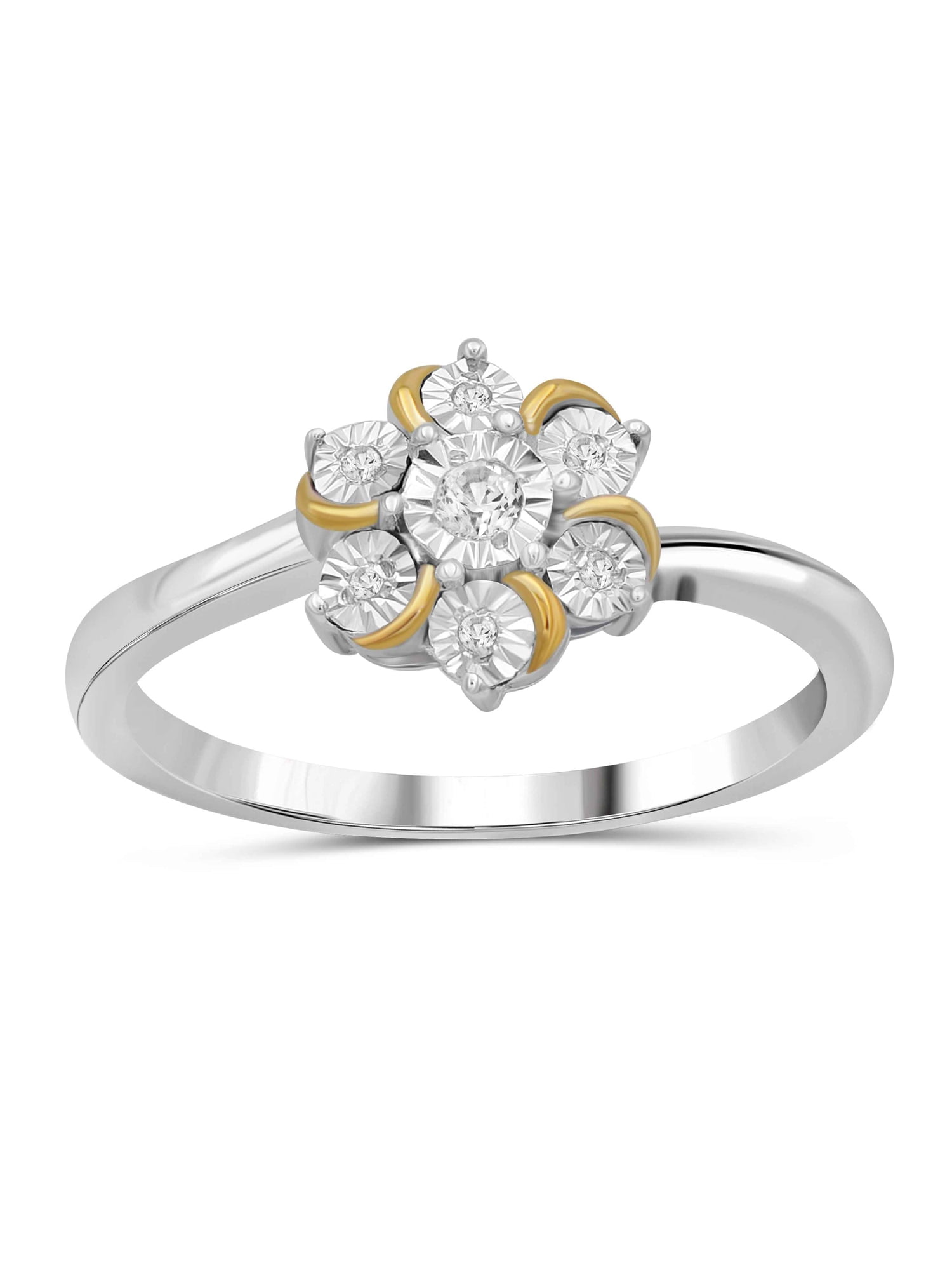 JewelersClub Diamond Rings for Women – Accent White Diamond Ring Jewelry– Two Tone Sterling Silver Bands for Women –– Flower Ring by JewelersClub