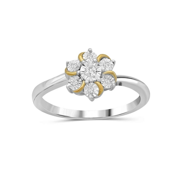 JewelersClub Diamond Rings for Women – Accent White Diamond Ring Jewelry– Two Tone Sterling Silver Bands for Women –– Flower Ring by JewelersClub