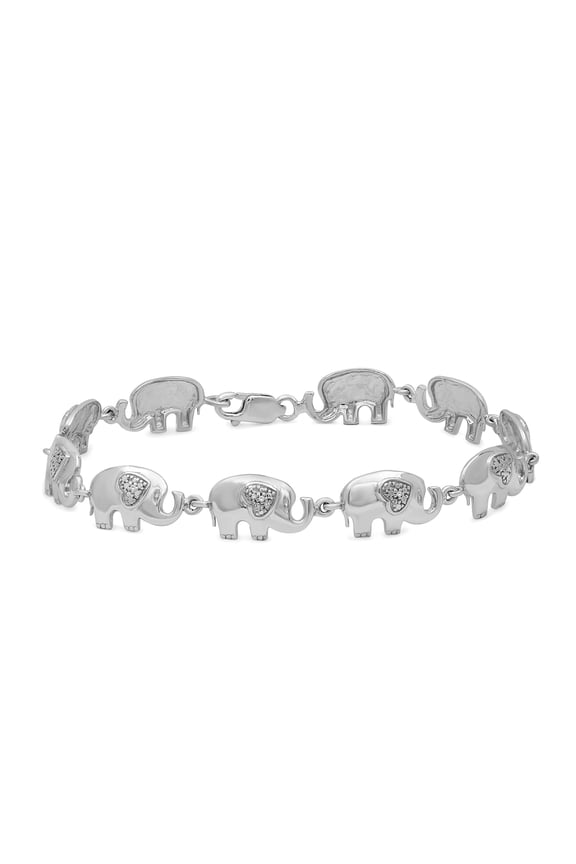 Elephant Bracelet Sterling Silver Bracelet Genuine White Diamond Bracelet .925 Sterling Silver Jewelry for Women Hypoallergenic Bracelets for Women