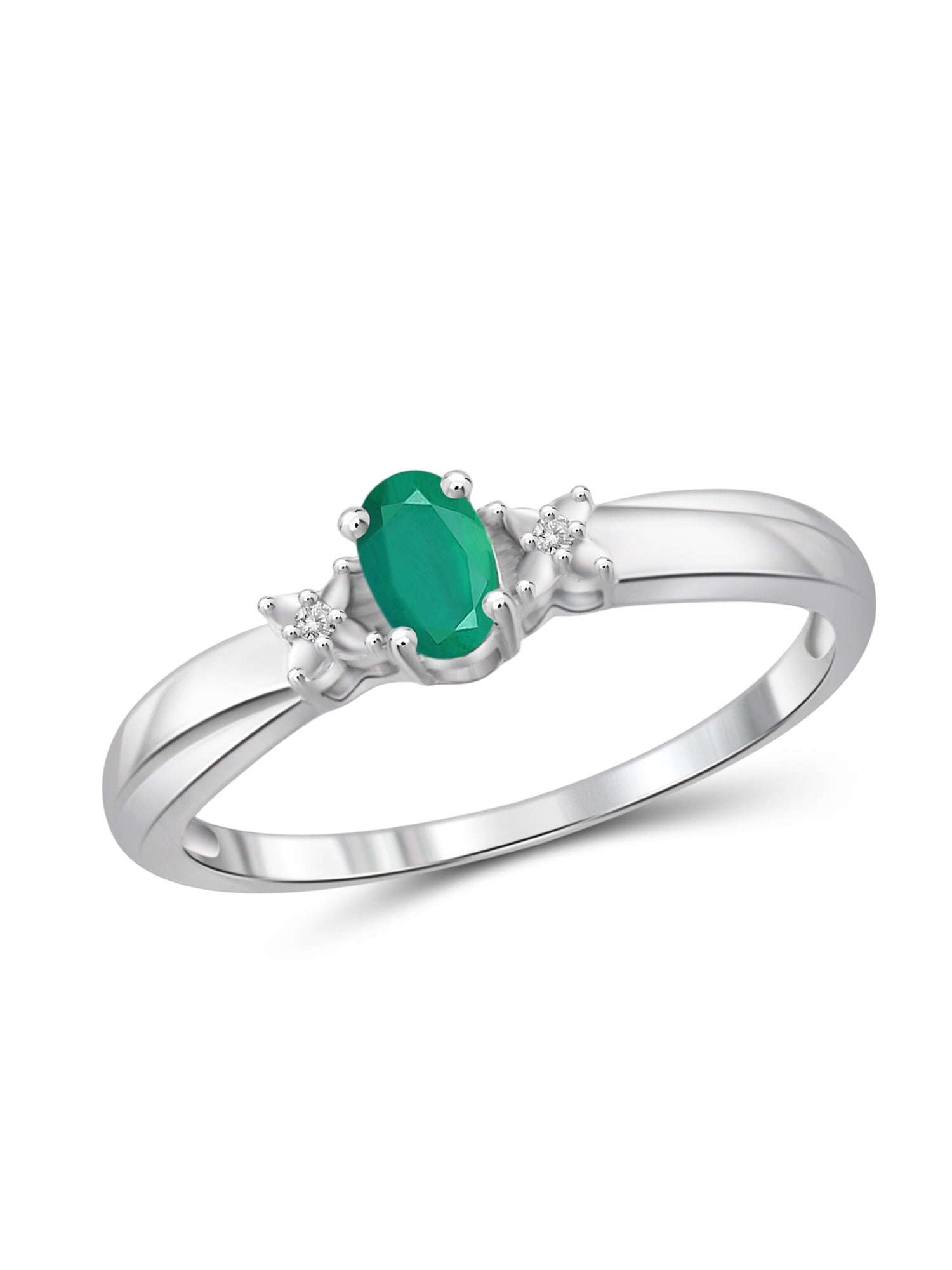JewelersClub Emerald Ring Birthstone Jewelry – 0.25 Carat Emerald 0.925 Sterling Silver Ring Jewelry with White Diamond Accent – Gemstone Rings with Hypoallergenic 0.925 Sterling Silver Band