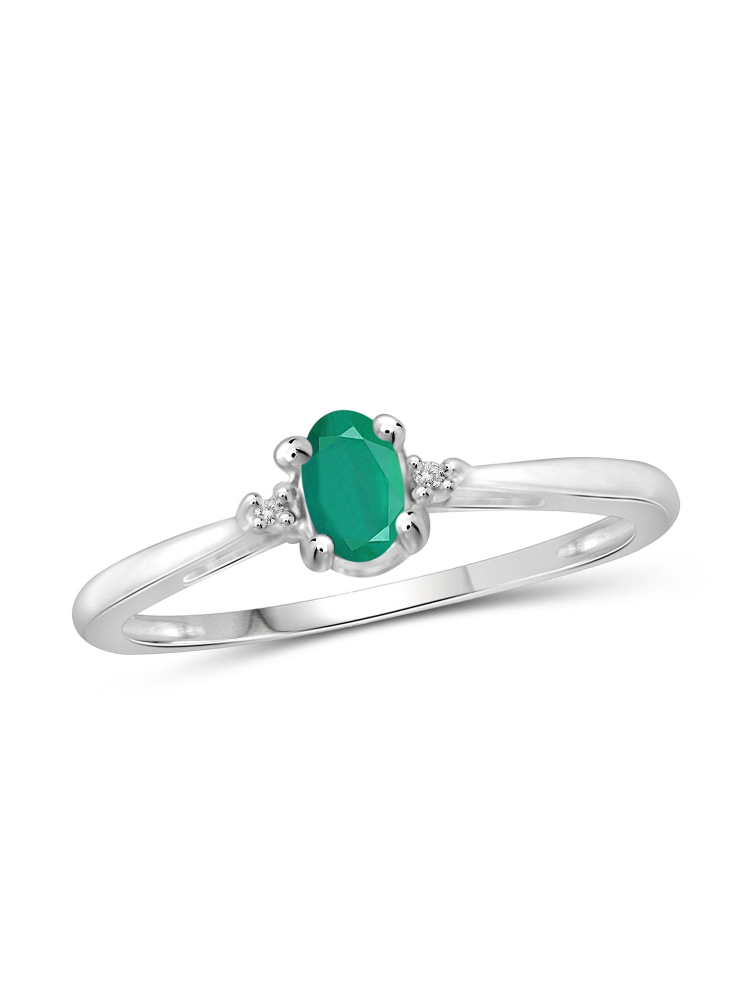 JewelersClub Emerald Ring Birthstone Jewelry – 0.25 Carat Emerald 0.925 Sterling Silver Ring Jewelry with White Diamond Accent – Gemstone Rings with Hypoallergenic 0.925 Sterling Silver Band