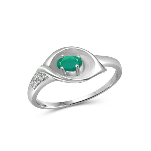 JewelersClub Emerald Ring Birthstone Jewelry – 0.25 Carat Emerald 0.925 Sterling Silver Ring Jewelry with White Diamond Accent – Gemstone Rings with Hypoallergenic 0.925 Sterling Silver Band
