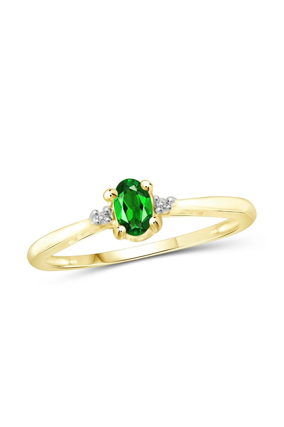 Emerald Ring Birthstone Jewelry – 0.25 Carat Emerald 14K Gold Plated Silver Ring Jewelry with White Diamond Accent – Gemstone Rings with Hypoallergenic 14K Gold Plated Silver Band