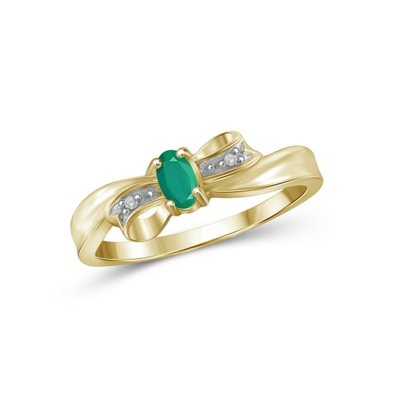 JewelersClub Emerald Ring Birthstone Jewelry – 0.25 Carat Emerald 14K Gold Plated Silver Ring Jewelry with White Diamond Accent – Gemstone Rings with Hypoallergenic 14K Gold Plated Silver Band