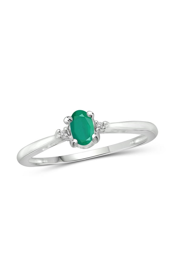 Emerald Ring Birthstone Jewelry – 0.25 Carat Emerald 0.925 Sterling Silver Ring Jewelry with White Diamond Accent – Gemstone Rings with Hypoallergenic 0.925 Sterling Silver Band