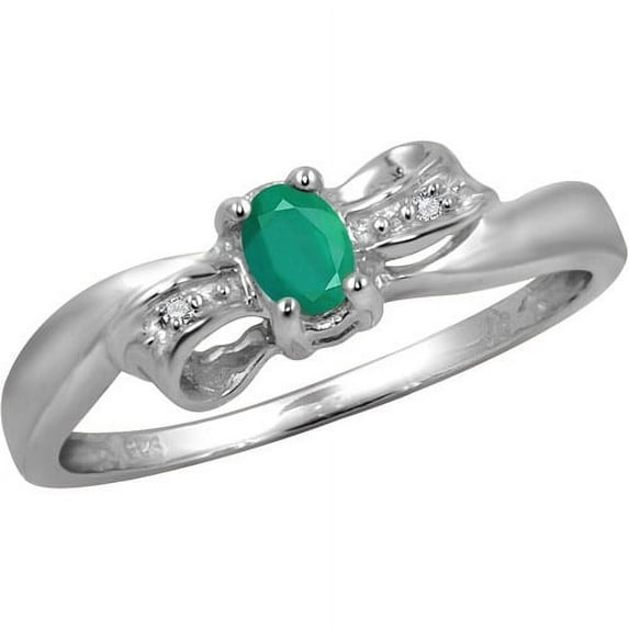 JewelersClub 0.925 Sterling Silver Birthstone Ring 0.25 Carat Emerald with White Diamond Accent