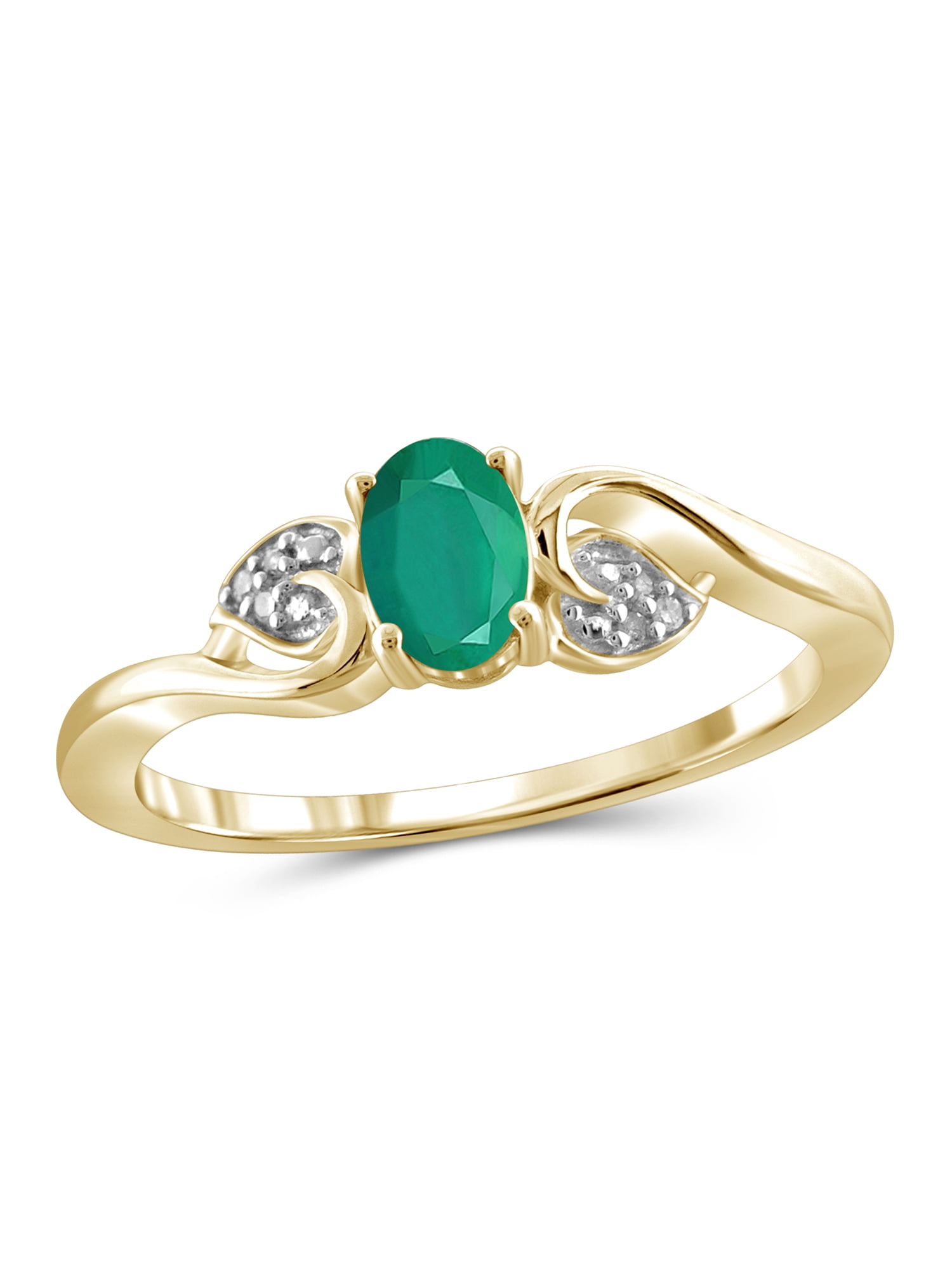 JewelersClub Emerald Ring Birthstone Jewelry – 0.33 Carat Emerald 14K Gold Plated Silver Ring Jewelry with White Diamond Accent – Gemstone Rings with Hypoallergenic 14K Gold Plated Silver Band