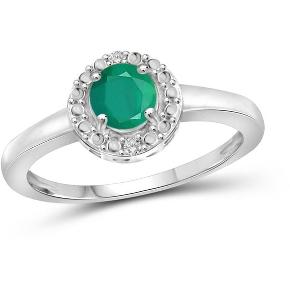 JewelersClub Emerald Ring Birthstone Jewelry – 0.45 Carat Emerald 0.925 Sterling Silver Ring Jewelry with White Diamond Accent – Gemstone Rings with Hypoallergenic 0.925 Sterling Silver Band