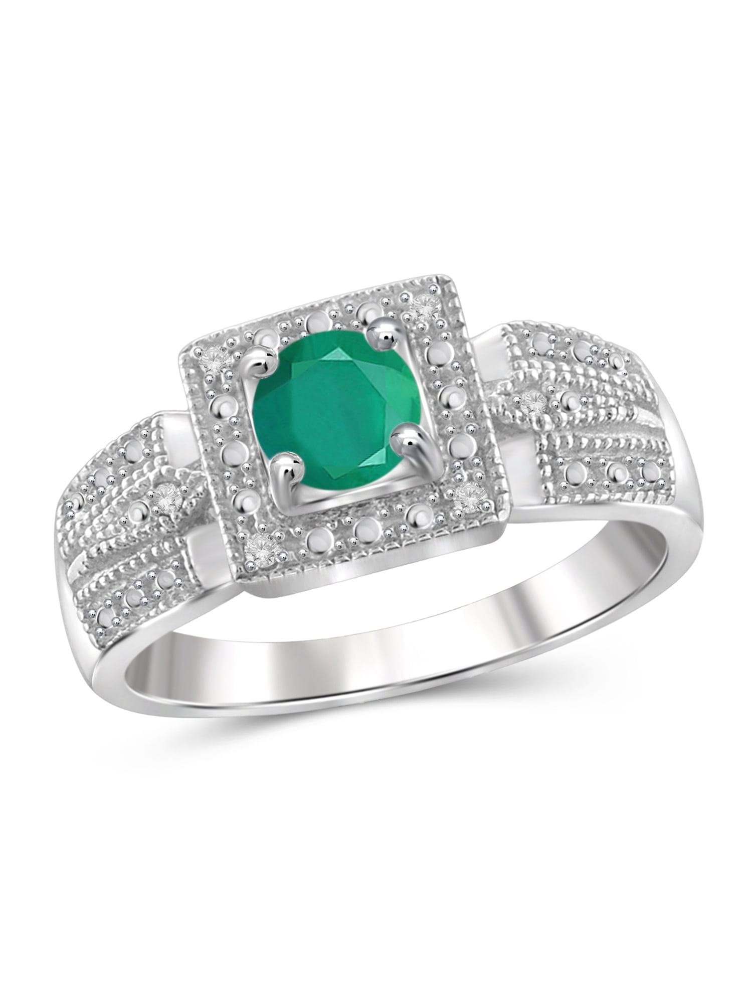 JewelersClub Emerald Ring Birthstone Jewelry – 0.45 Carat Emerald 0.925 Sterling Silver Ring Jewelry with White Diamond Accent – Gemstone Rings with Hypoallergenic 0.925 Sterling Silver Band