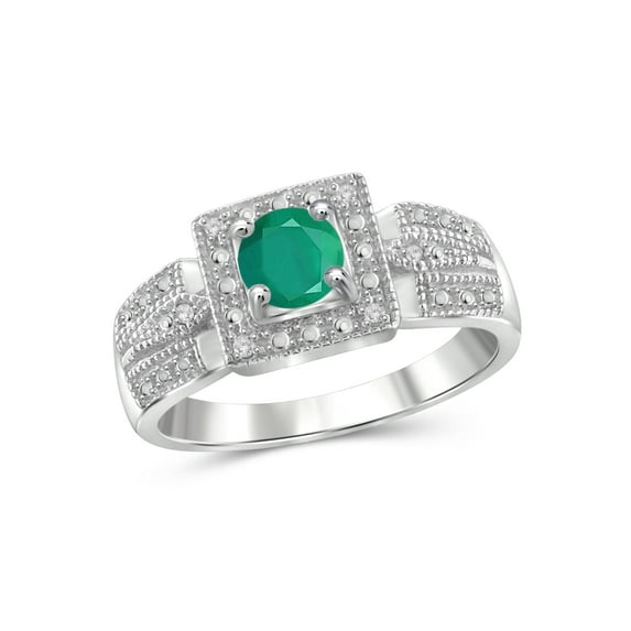 JewelersClub Emerald Ring Birthstone Jewelry – 0.45 Carat Emerald 0.925 Sterling Silver Ring Jewelry with White Diamond Accent – Gemstone Rings with Hypoallergenic 0.925 Sterling Silver Band