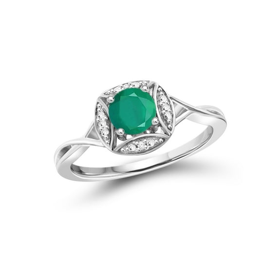 JewelersClub Emerald Ring Birthstone Jewelry – 0.45 Carat Emerald 0.925 Sterling Silver Ring Jewelry with White Diamond Accent – Gemstone Rings with Hypoallergenic 0.925 Sterling Silver Band