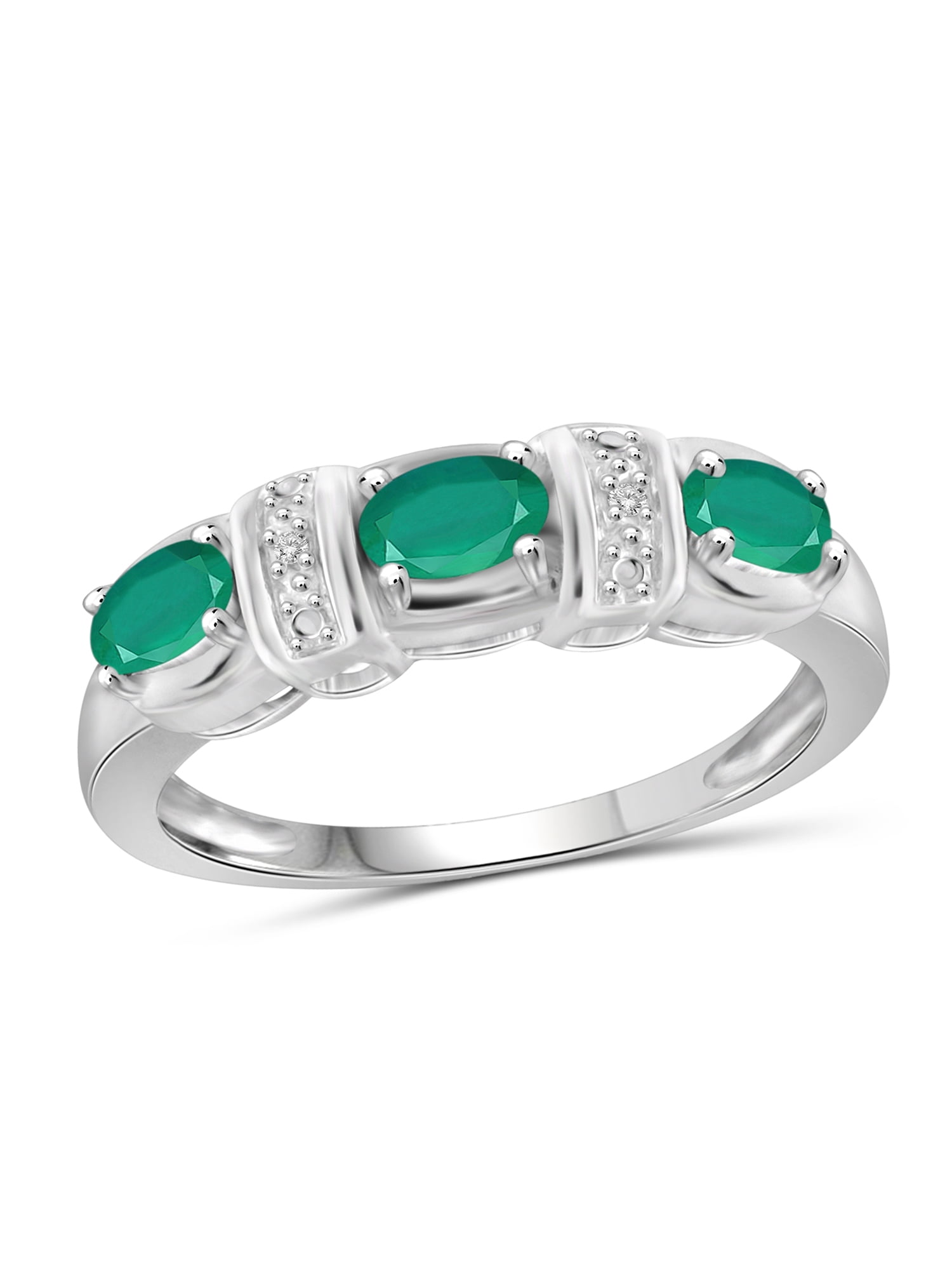 JewelersClub Emerald Ring Birthstone Jewelry – 0.70 Carat Emerald 0.925 Sterling Silver Ring Jewelry with White Diamond Accent – Gemstone Rings with Hypoallergenic 0.925 Sterling Silver Band