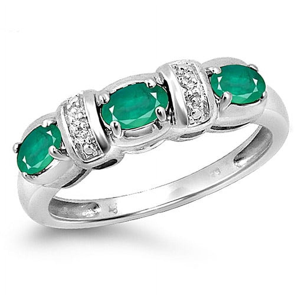 JewelersClub Sterling Silver Cluster Ring Emerald with White Diamond Accent Gemstone Size: 8