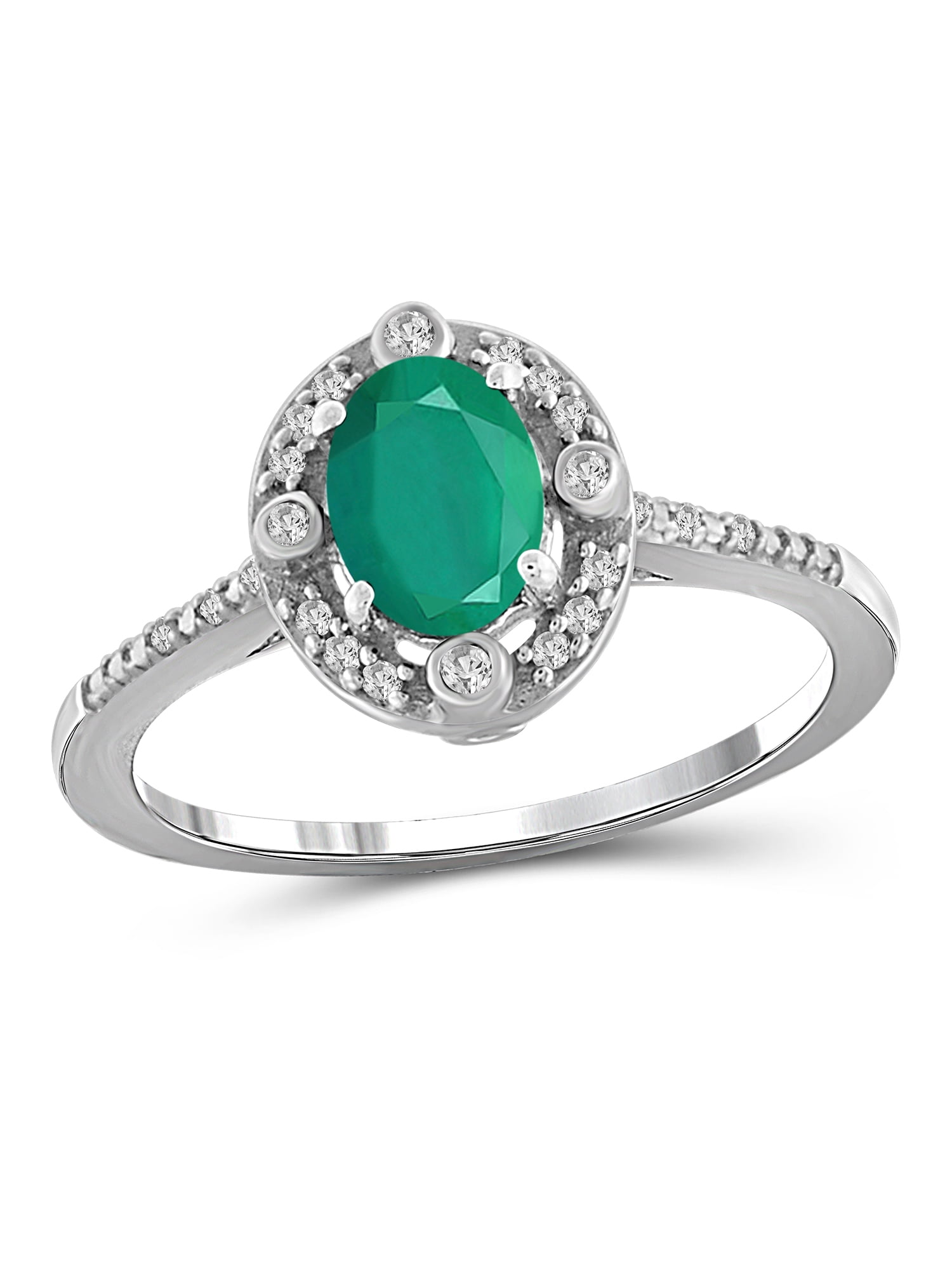 JewelersClub Emerald Ring Birthstone Jewelry – 0.75 Carat Emerald Sterling Silver Ring Jewelry with White Diamond Accent – Gemstone Rings with Hypoallergenic Sterling Silver Band