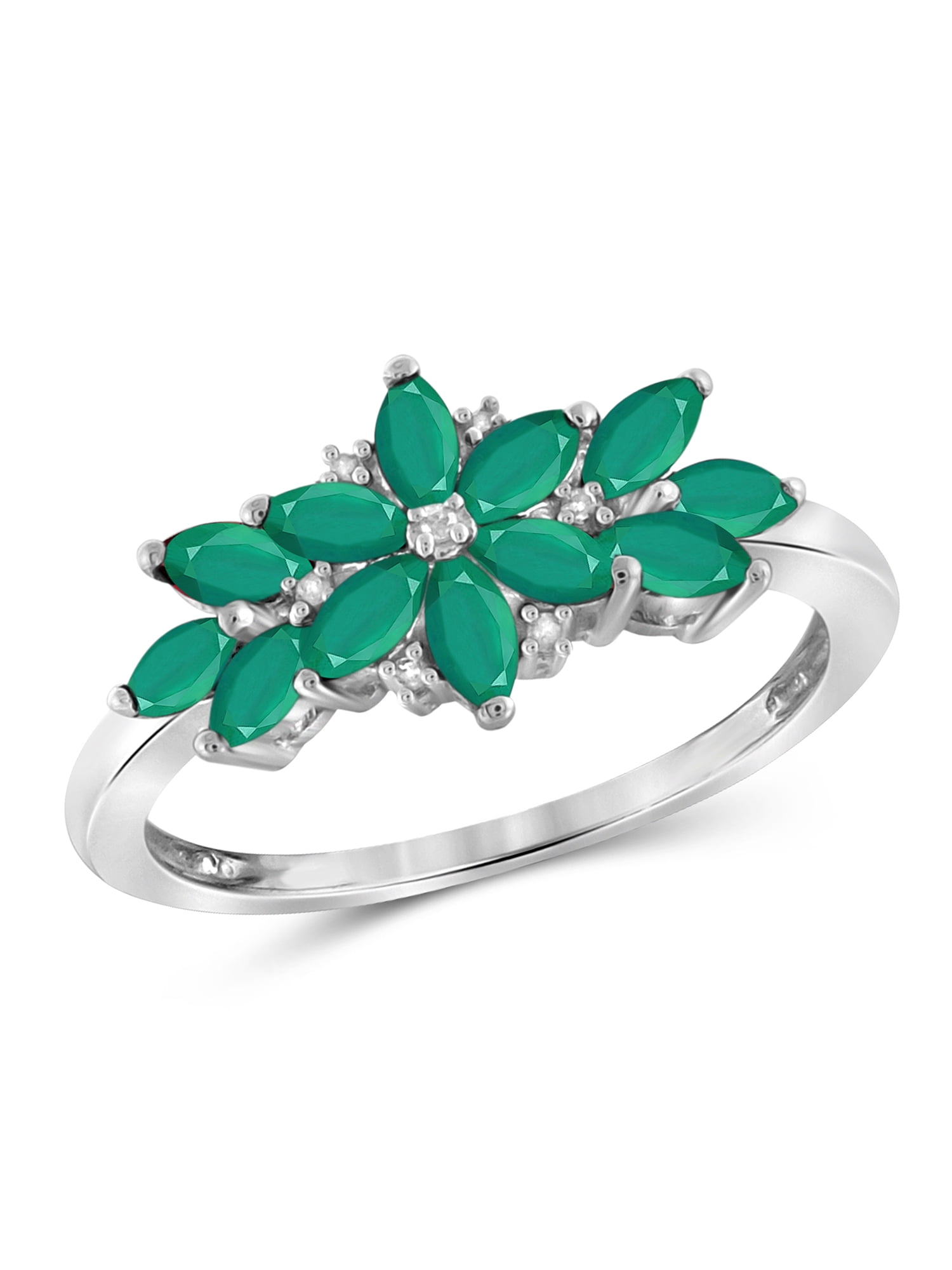 JewelersClub Emerald Ring Birthstone Jewelry – 1.00 Carat Emerald Sterling Silver Ring Jewelry with White Diamond Accent – Gemstone Rings with Hypoallergenic Sterling Silver Band