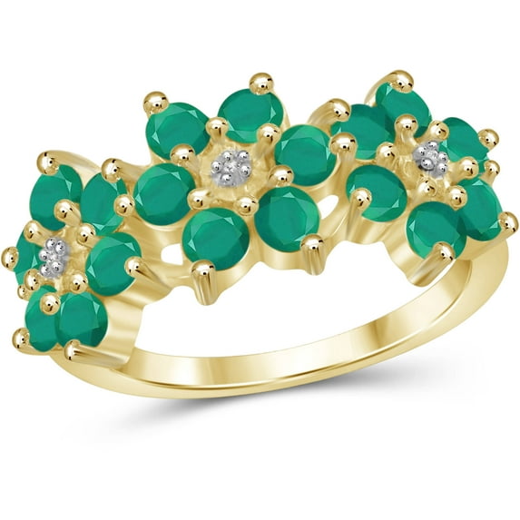 JewelersClub Emerald Ring Birthstone Jewelry – 2.15 Carat Emerald 14K Gold Plated Silver Ring Jewelry with White Diamond Accent – Gemstone Rings with Hypoallergenic 14K Gold Plated Silver Band