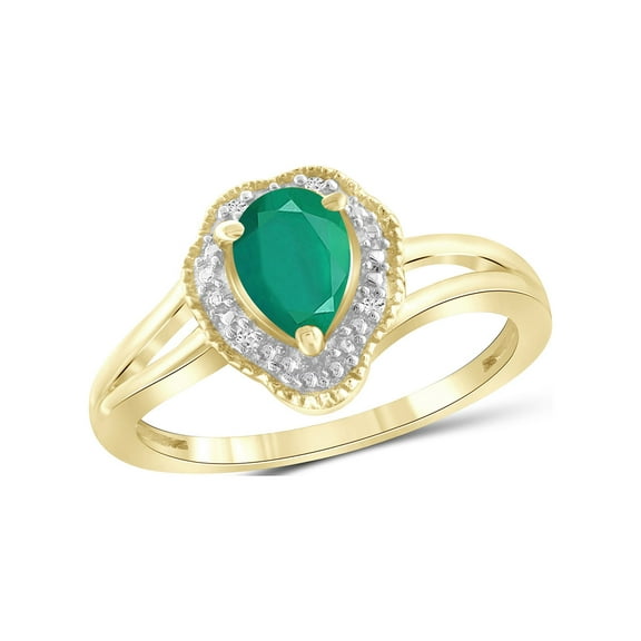JewelersClub Emerald Ring December Birthstone Jewelry – 3/4 Carat Emerald 14K Gold Over Silver Ring Jewelry with White Diamond Accent – Gemstone Rings with Hypoallergenic 14K Gold Over Silver