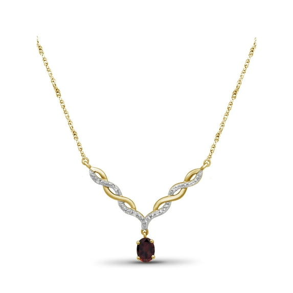 JewelersClub Garnet Gemstone Necklace for Women & Girls | 14k gold-plated Silver | Diamond V-Shaped Pendant on a 18" Rope Chain