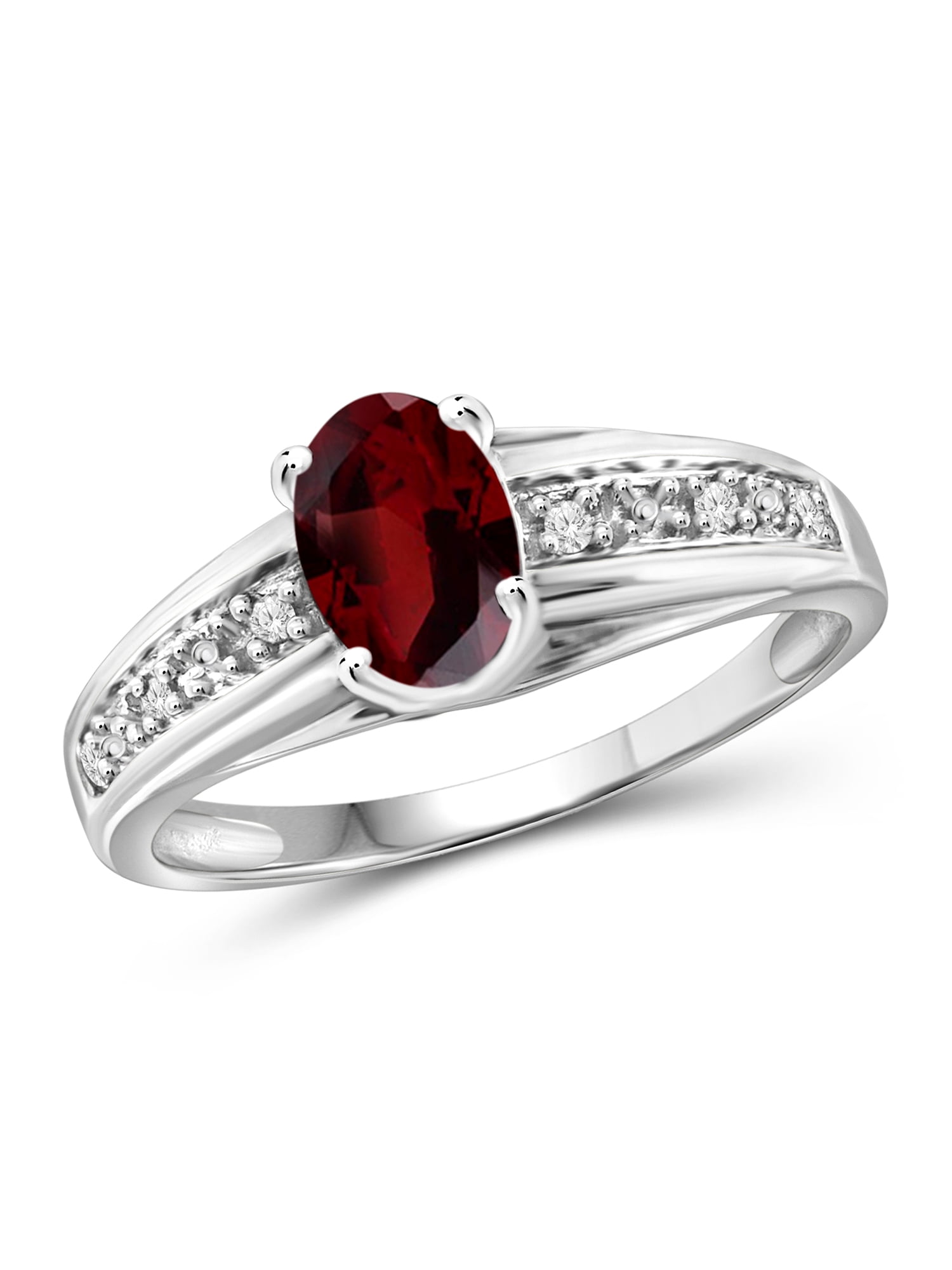 JewelersClub Garnet Ring Birthstone Jewelry – 1.00 Carat Garnet 0.925 Sterling Silver Ring Jewelry with White Diamond Accent – Gemstone Rings with Hypoallergenic 0.925 Sterling Silver Band