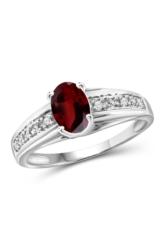 Garnet Ring Birthstone Jewelry – 1.00 Carat Garnet 0.925 Sterling Silver Ring Jewelry with White Diamond Accent – Gemstone Rings with Hypoallergenic 0.925 Sterling Silver Band