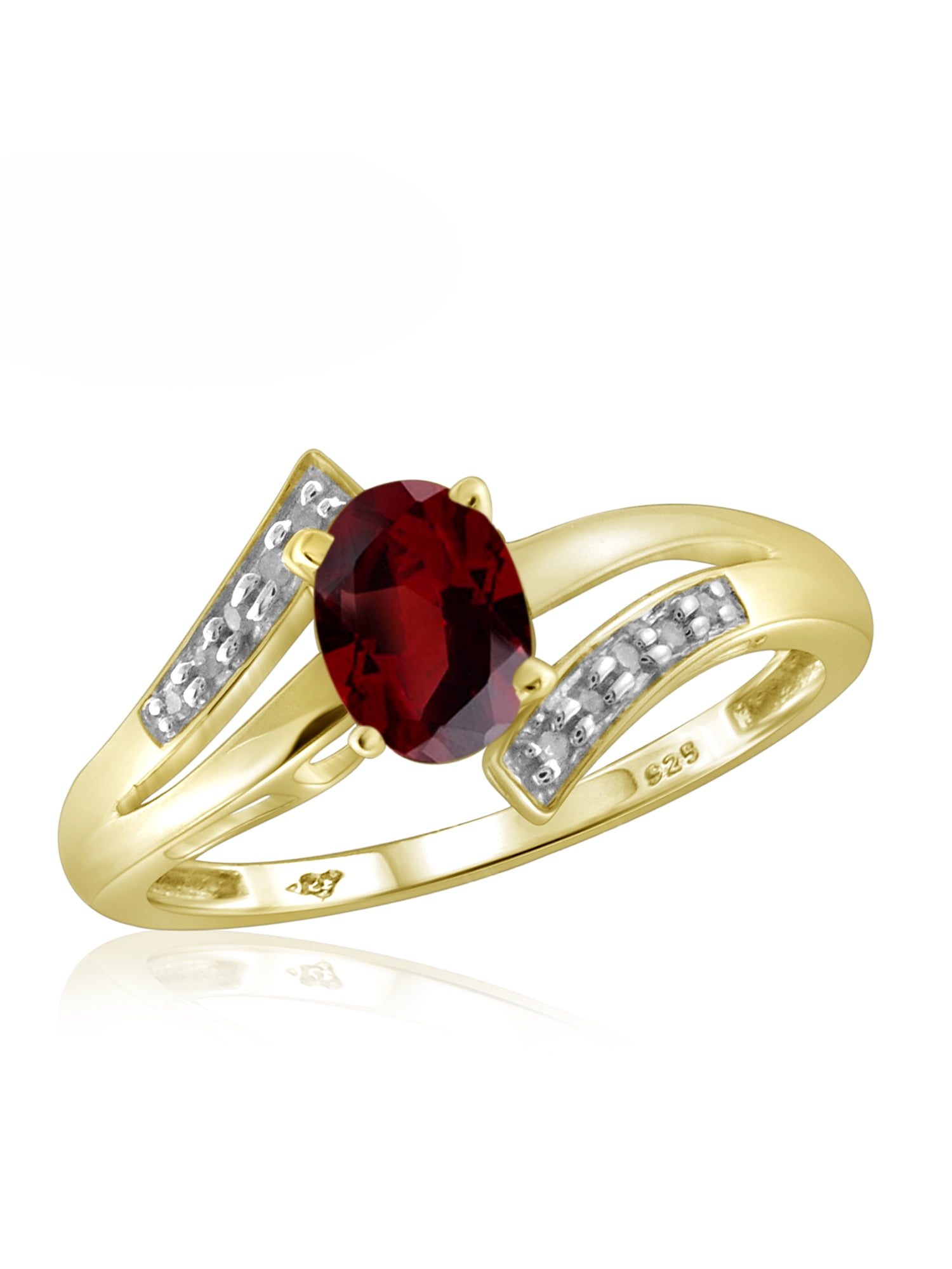 JewelersClub Garnet Ring Birthstone Jewelry – 1.00 Carat Garnet 14K Gold Plated Silver Ring Jewelry with White Diamond Accent – Gemstone Rings with Hypoallergenic 14K Gold Plated Silver Band