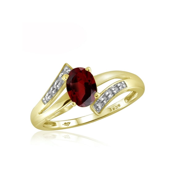 JewelersClub Garnet Ring Birthstone Jewelry – 1.00 Carat Garnet 14K Gold Plated Silver Ring Jewelry with White Diamond Accent – Gemstone Rings with Hypoallergenic 14K Gold Plated Silver Band