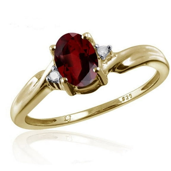 JewelersClub Garnet Ring Birthstone Jewelry – 1.00 Carat Garnet 14K Gold Plated Silver Ring Jewelry with White Diamond Accent – Gemstone Rings with Hypoallergenic 14K Gold Plated Silver Band