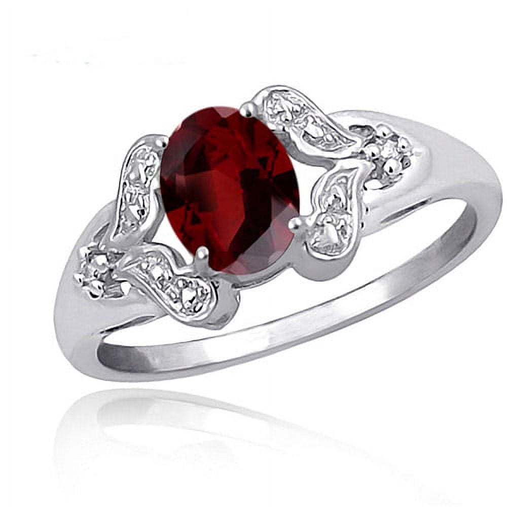 JewelersClub 0.925 Sterling Silver Ring 1.00 Carat Garnet Gemstone Birthstone With White Diamond Accent Jewelry, 8