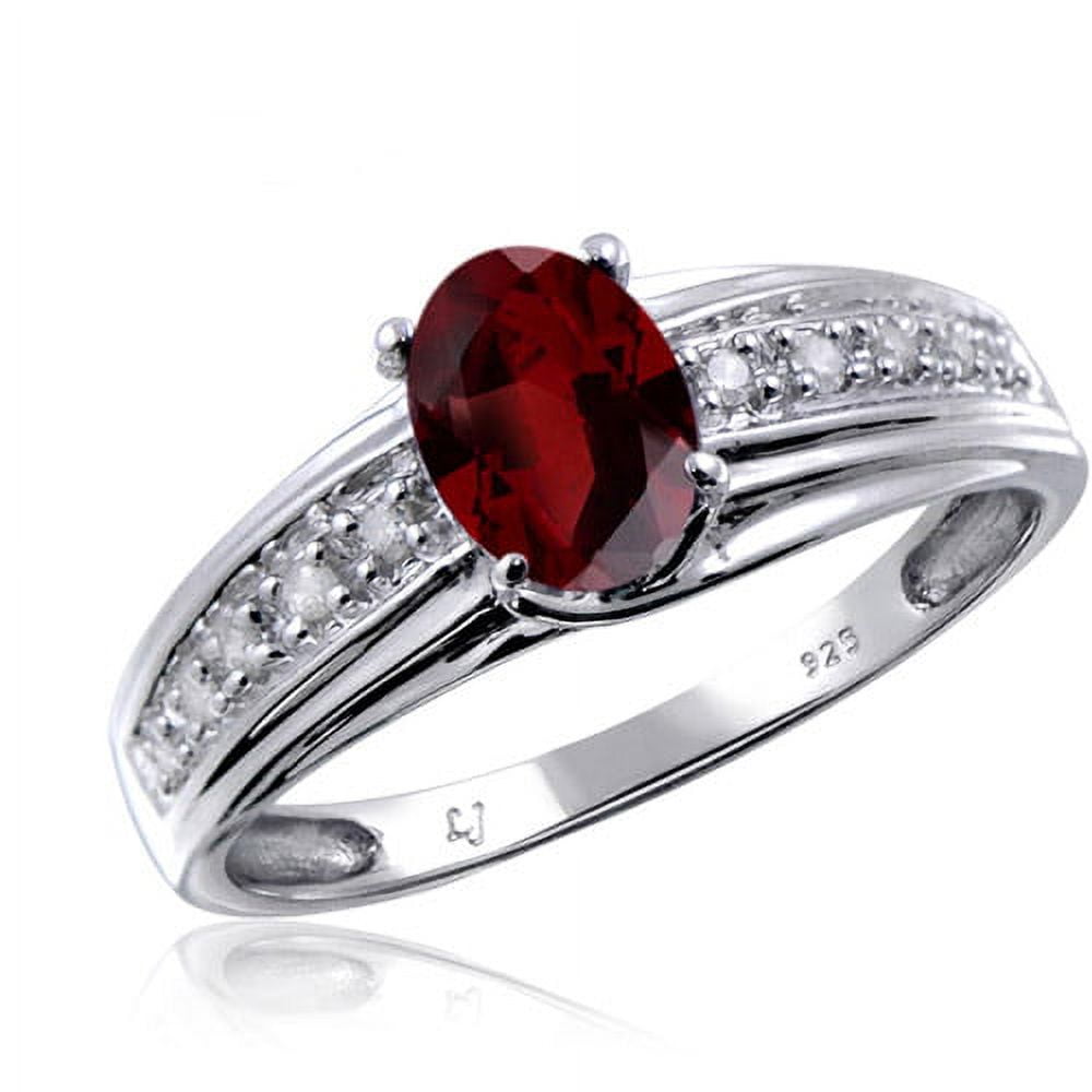 JewelersClub 0.925 Sterling Silver Ring 1.00 Carat Garnet Gemstone Birthstone with White Diamond Accent Jewelry
