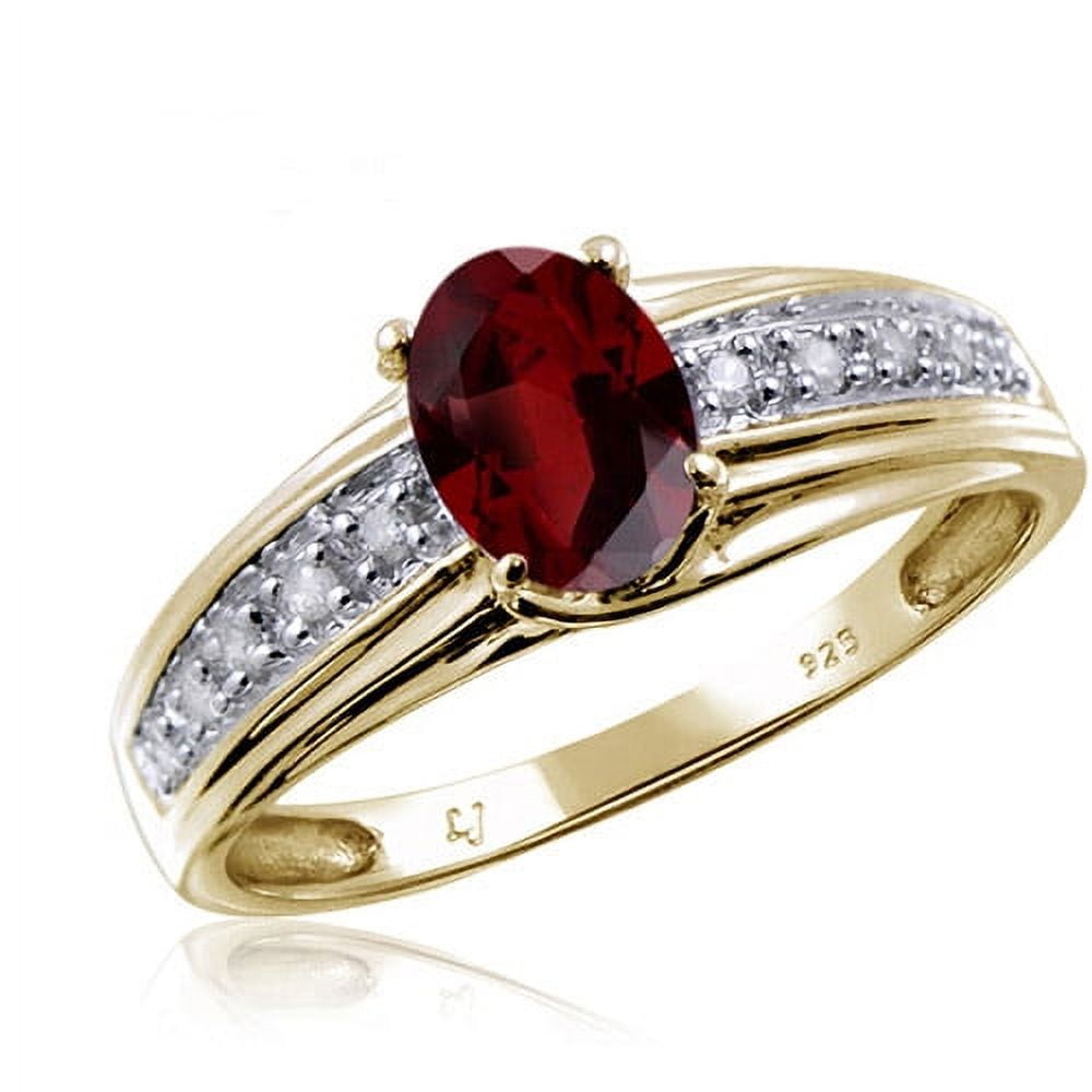 JewelersClub 14K Gold Plated Silver Band Ring Garnet with White Diamond Accent Gemstone Rings, 6