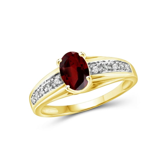JewelersClub Garnet Ring Birthstone Jewelry – 1.00 Carat Garnet 14K Gold Plated Silver Ring Jewelry with White Diamond Accent – Gemstone Rings with Hypoallergenic 14K Gold Plated Silver Band