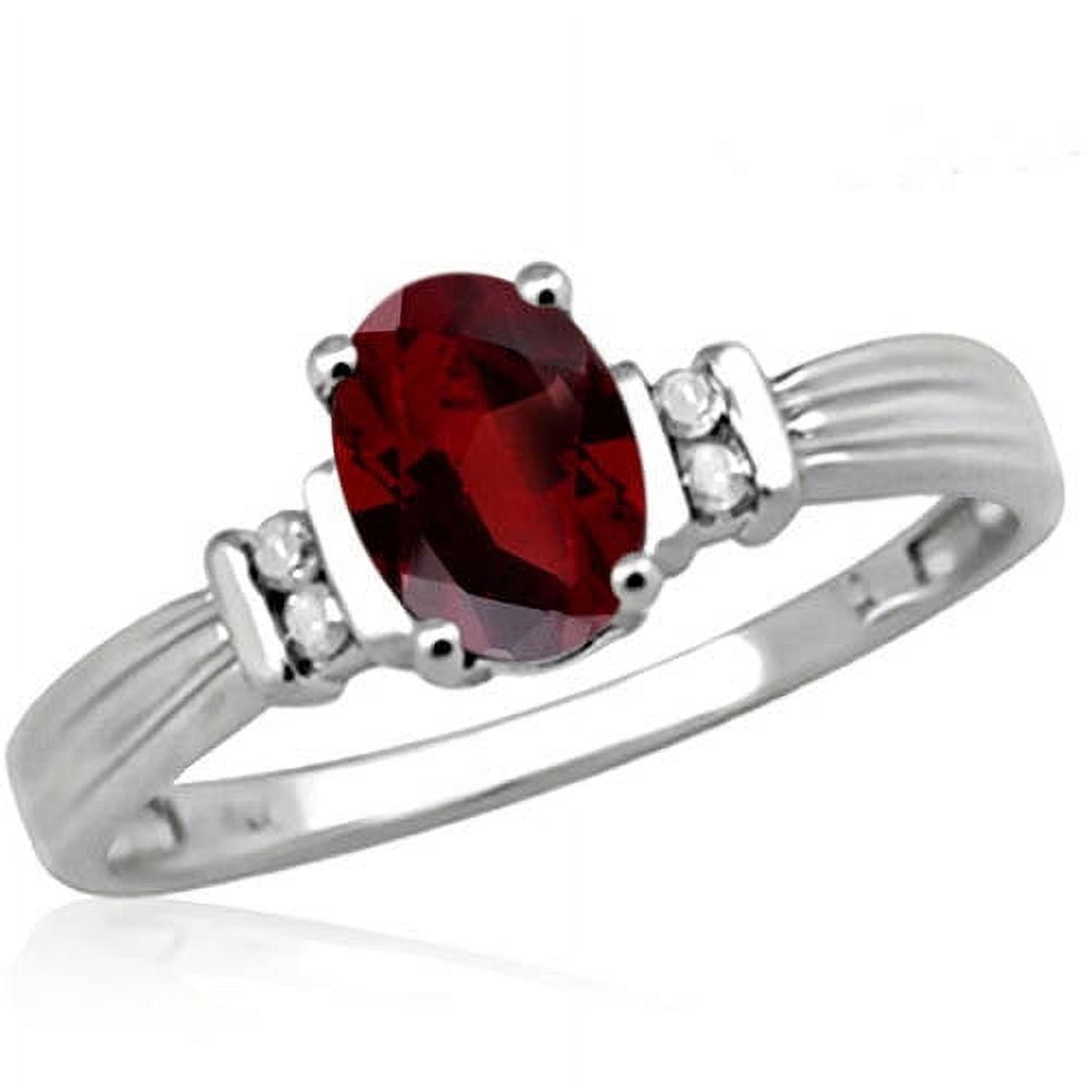 JewelersClub Garnet Ring Birthstone Jewelry – 1.00 Carat Garnet Sterling Silver Ring Jewelry with White Diamond Accent – Gemstone Rings with Hypoallergenic Sterling Silver Band