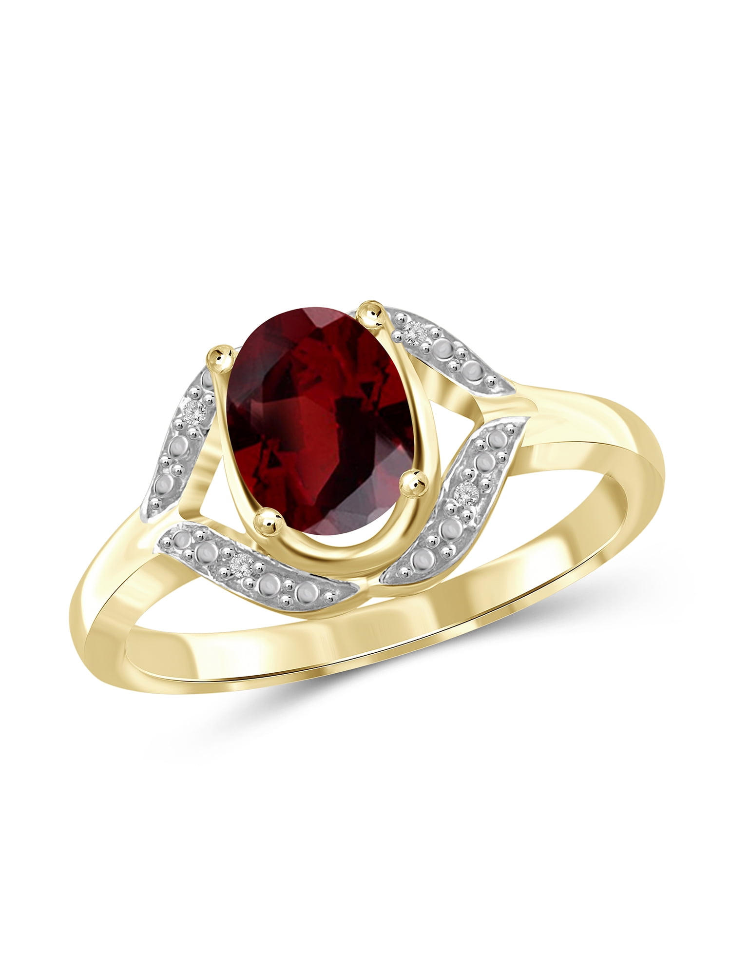JewelersClub Garnet Ring Birthstone Jewelry – 1.50 Carat Garnet 14K Gold Plated Silver Ring Jewelry with White Diamond Accent – Gemstone Rings with Hypoallergenic 14K Gold Plated Silver Band
