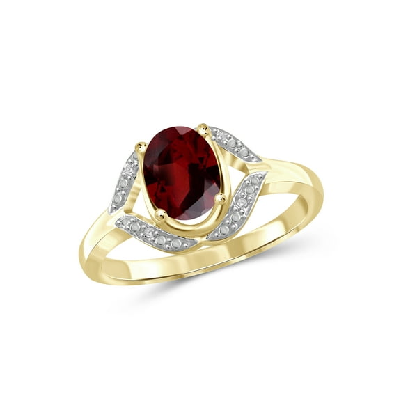 JewelersClub Garnet Ring Birthstone Jewelry – 1.50 Carat Garnet 14K Gold Plated Silver Ring Jewelry with White Diamond Accent – Gemstone Rings with Hypoallergenic 14K Gold Plated Silver Band