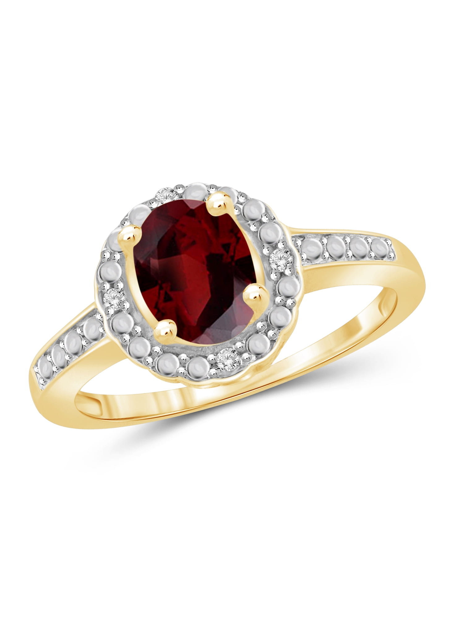JewelersClub Garnet Ring Birthstone Jewelry – 1.50 Carat Garnet 14K Gold Plated Silver Ring Jewelry with White Diamond Accent – Gemstone Rings with Hypoallergenic 14K Gold Plated Silver Band