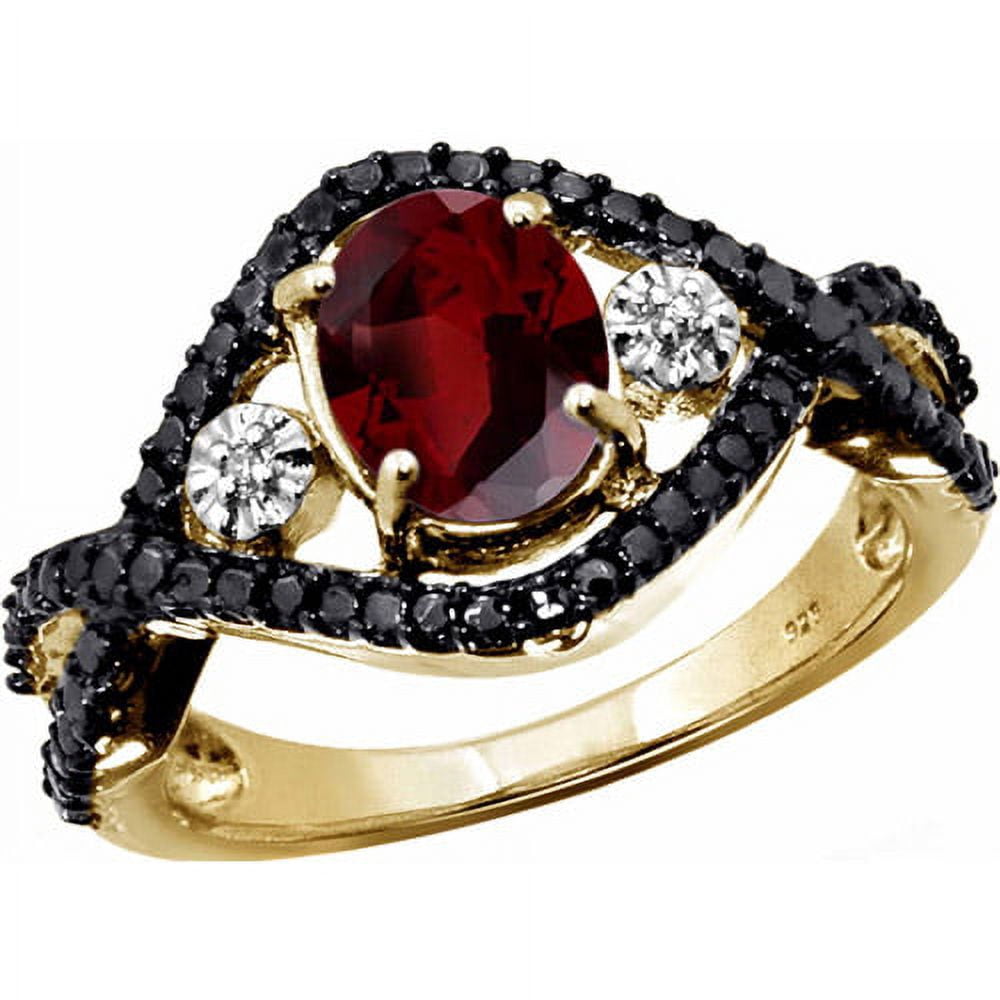 JewelersClub Garnet Ring Birthstone Jewelry – 1.60 Carat Garnet 14K Gold Plated Silver Ring Jewelry with White Diamond Accent – Gemstone Rings with Hypoallergenic 14K Gold Plated Silver Band