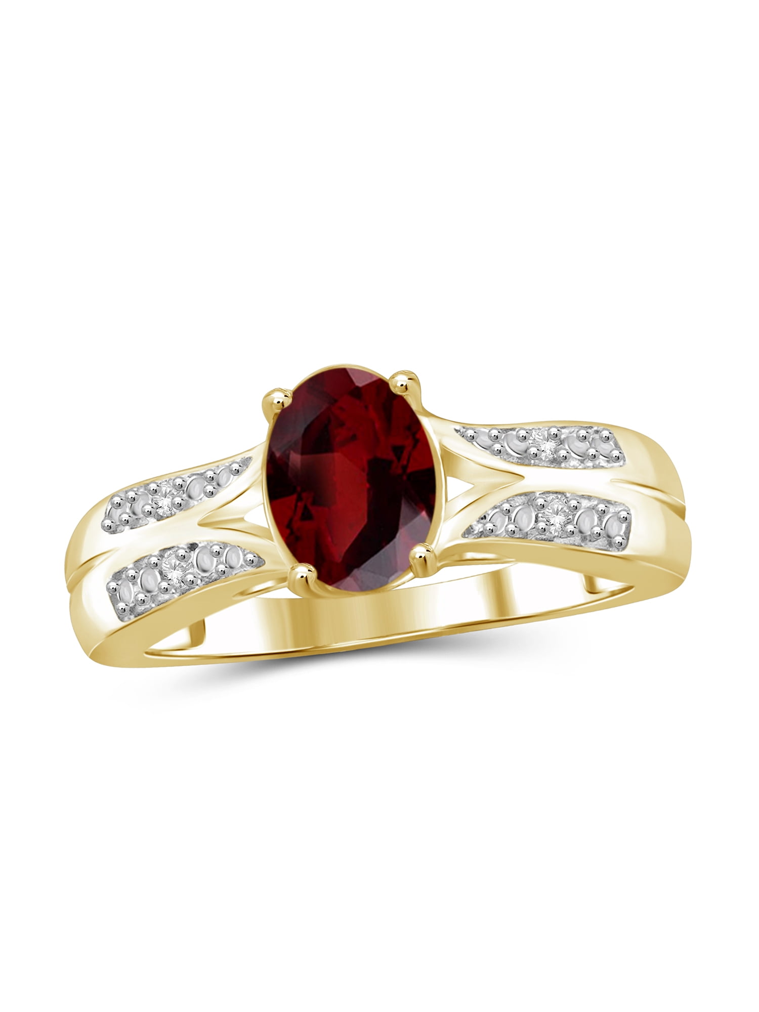 JewelersClub Garnet Ring Birthstone Jewelry – 1.60 Carat Garnet 14K Gold Plated Silver Ring Jewelry with White Diamond Accent – Gemstone Rings with Hypoallergenic 14K Gold Plated Silver Band