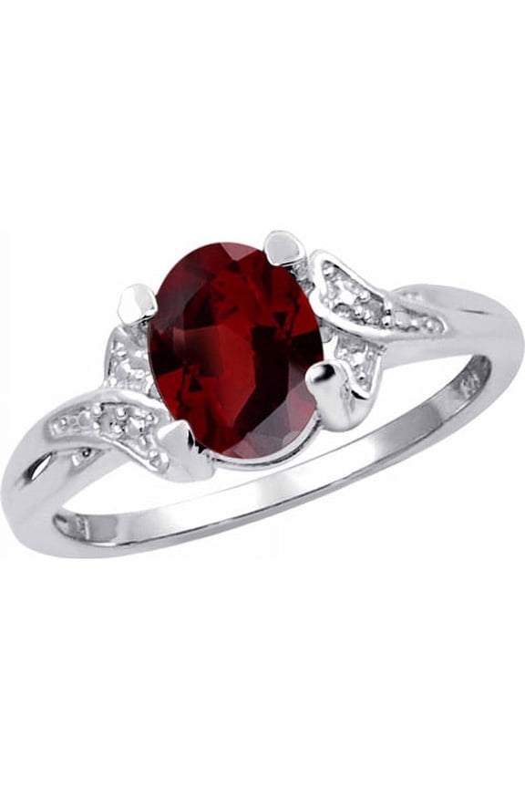 Sterling Silver Garnet Ring Birthstone White Diamond Accent Gemstone Rings
