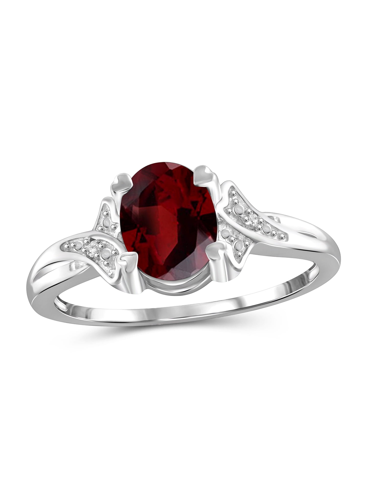 JewelersClub Garnet Ring Birthstone Jewelry – 1.60 Carat Garnet Sterling Silver Ring Jewelry with White Diamond Accent – Gemstone Rings with Hypoallergenic Sterling Silver Band