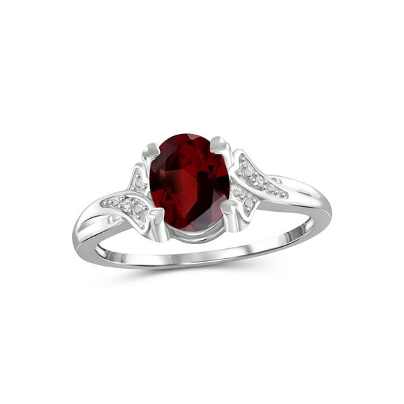 JewelersClub Garnet Ring Birthstone Jewelry – 1.60 Carat Garnet Sterling Silver Ring Jewelry with White Diamond Accent – Gemstone Rings with Hypoallergenic Sterling Silver Band