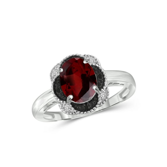 JewelersClub Garnet Ring Birthstone Jewelry – 2.20 Carat Garnet 0.925 Sterling Silver Ring Jewelry with Black & White Diamond Accent – Gemstone Rings with Hypoallergenic 0.925 Sterling Silver Band