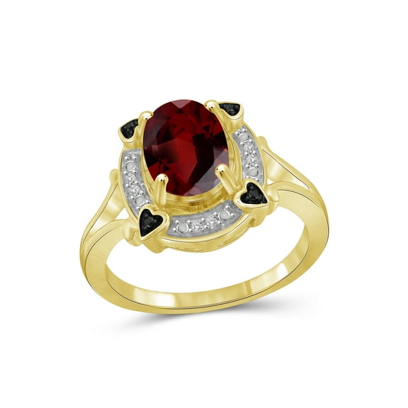 JewelersClub Garnet Ring Birthstone Jewelry – 2.20 Carat Garnet 14K Gold Plated Silver Ring Jewelry with Black & White Diamond Accent – Gemstone Rings with Hypoallergenic 14K Gold Plated Silver Band